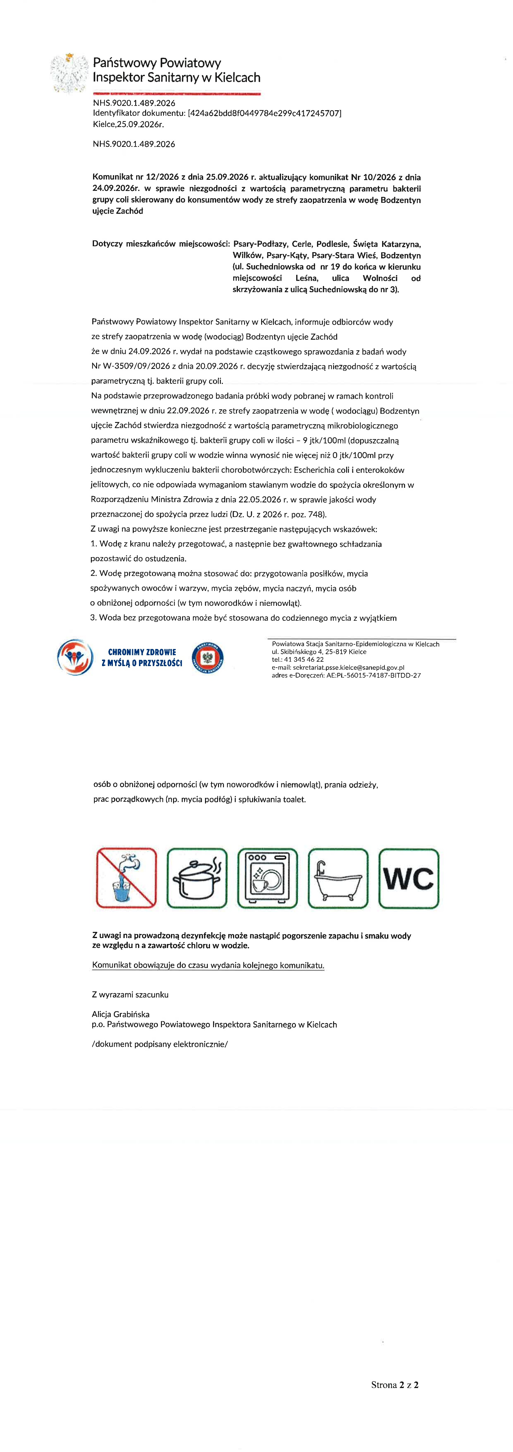 aktualizacja komunikatu